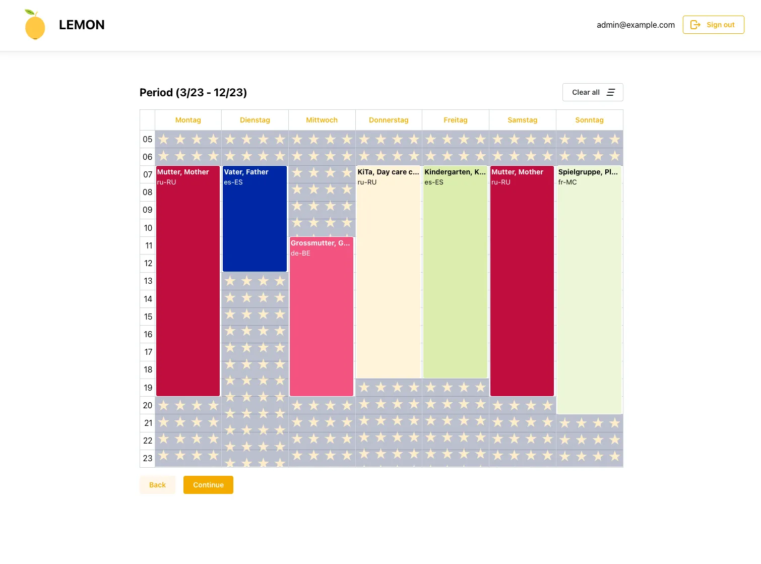 Calendar interface screenshot