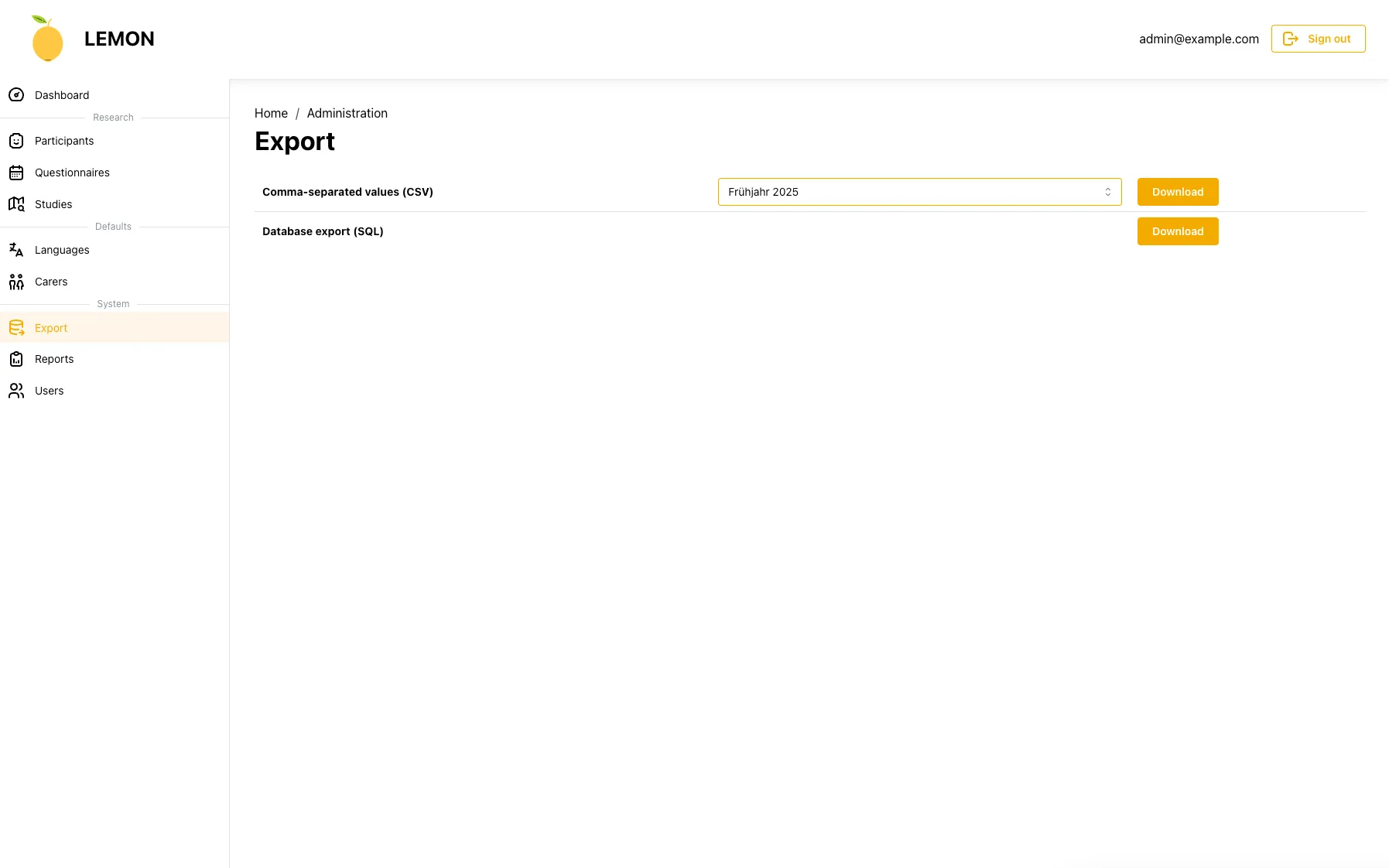 Export raw data to CSV screenshot